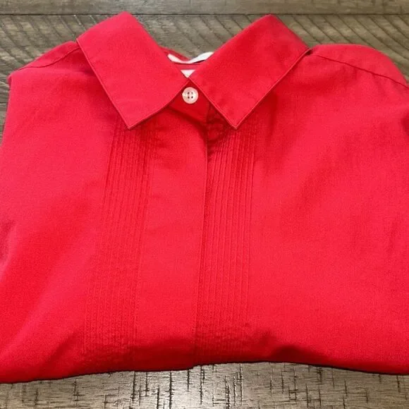 Polished Fire 🔥 Red Tuxedo 🤵‍♀️ Shirt 👔 Front Pleat Hidden buttons. Travel🧳 - Picture 15 of 17